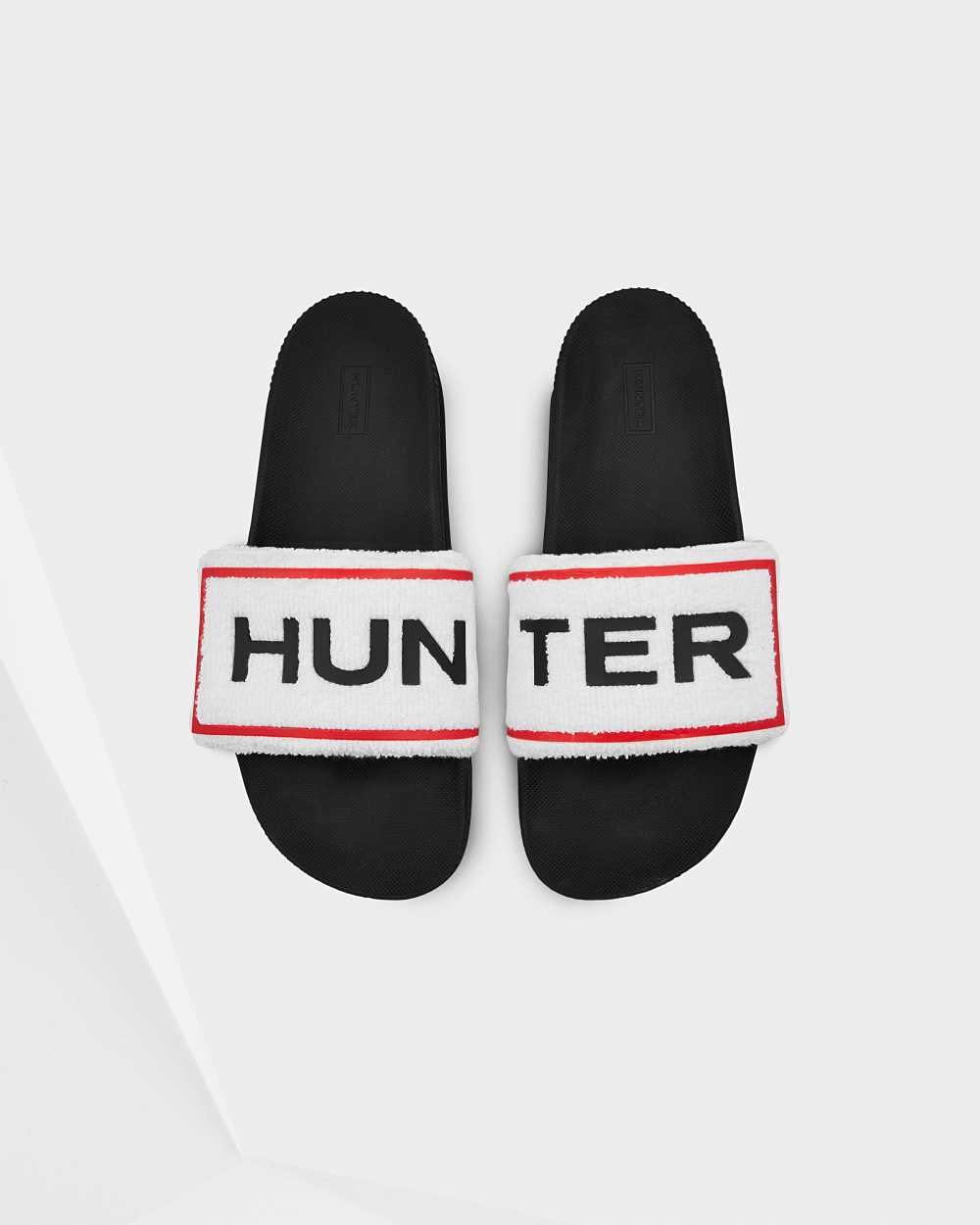 Hunter Original Terry Towelling Logo Sandaler Hvide - Hunter Sandaler Herre | XMF163594